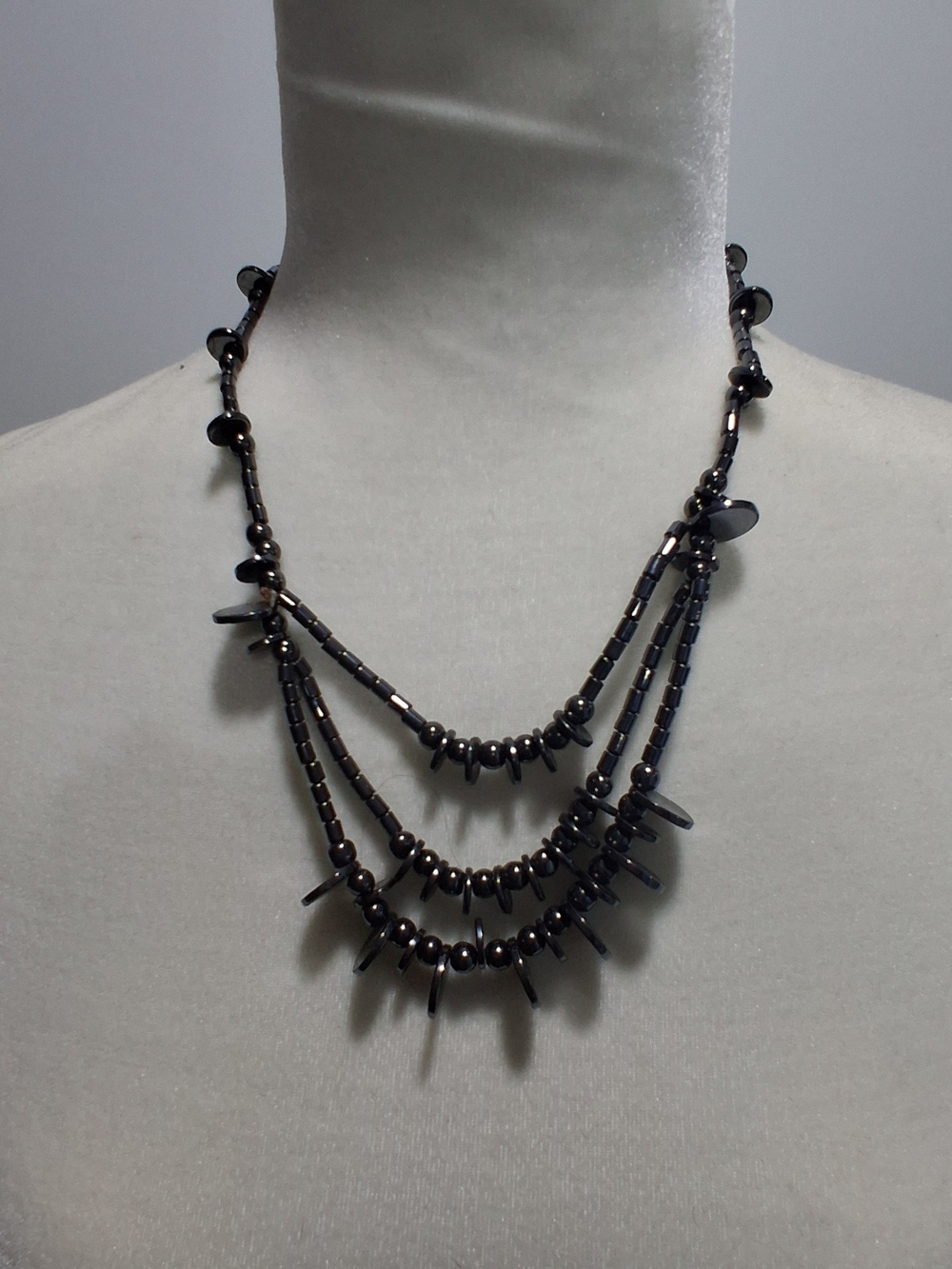 Iola Hematite Dark Metallic Multi Layered Necklace